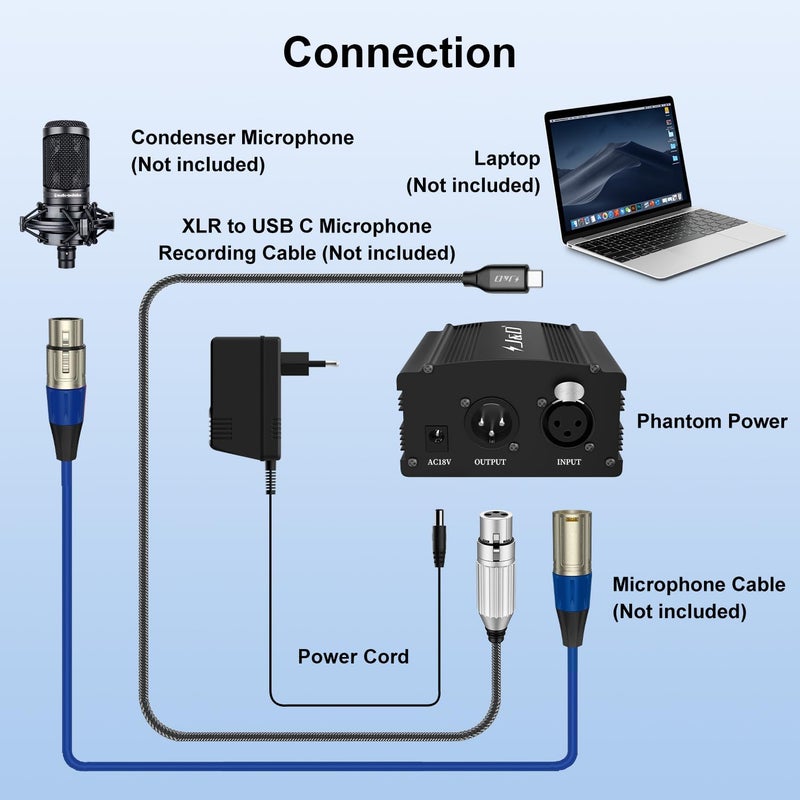 JD 48V Phantom Power Supply, 1-Channel Design with Adapter, Compatible with Any Condenser Microphones, Ideal for Professional Music Recording and Studio Use, Black - Image 5